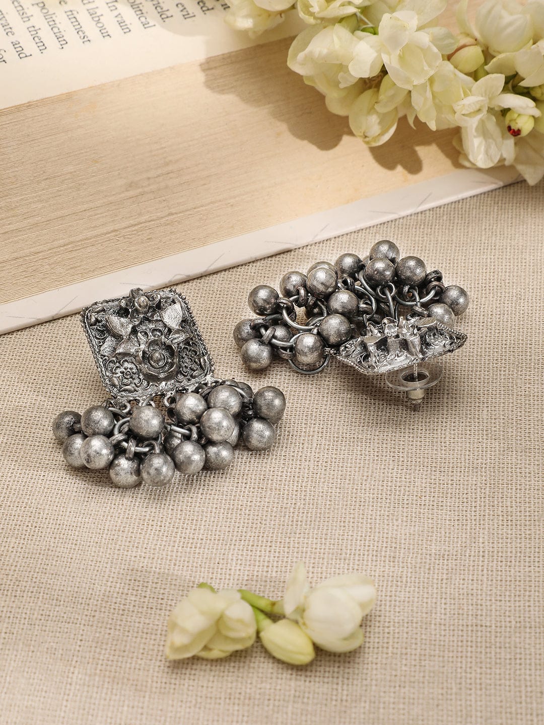 Rubans Silver-Plated Beaded-Studded Oxidized Jewellery Set Jewellery Set