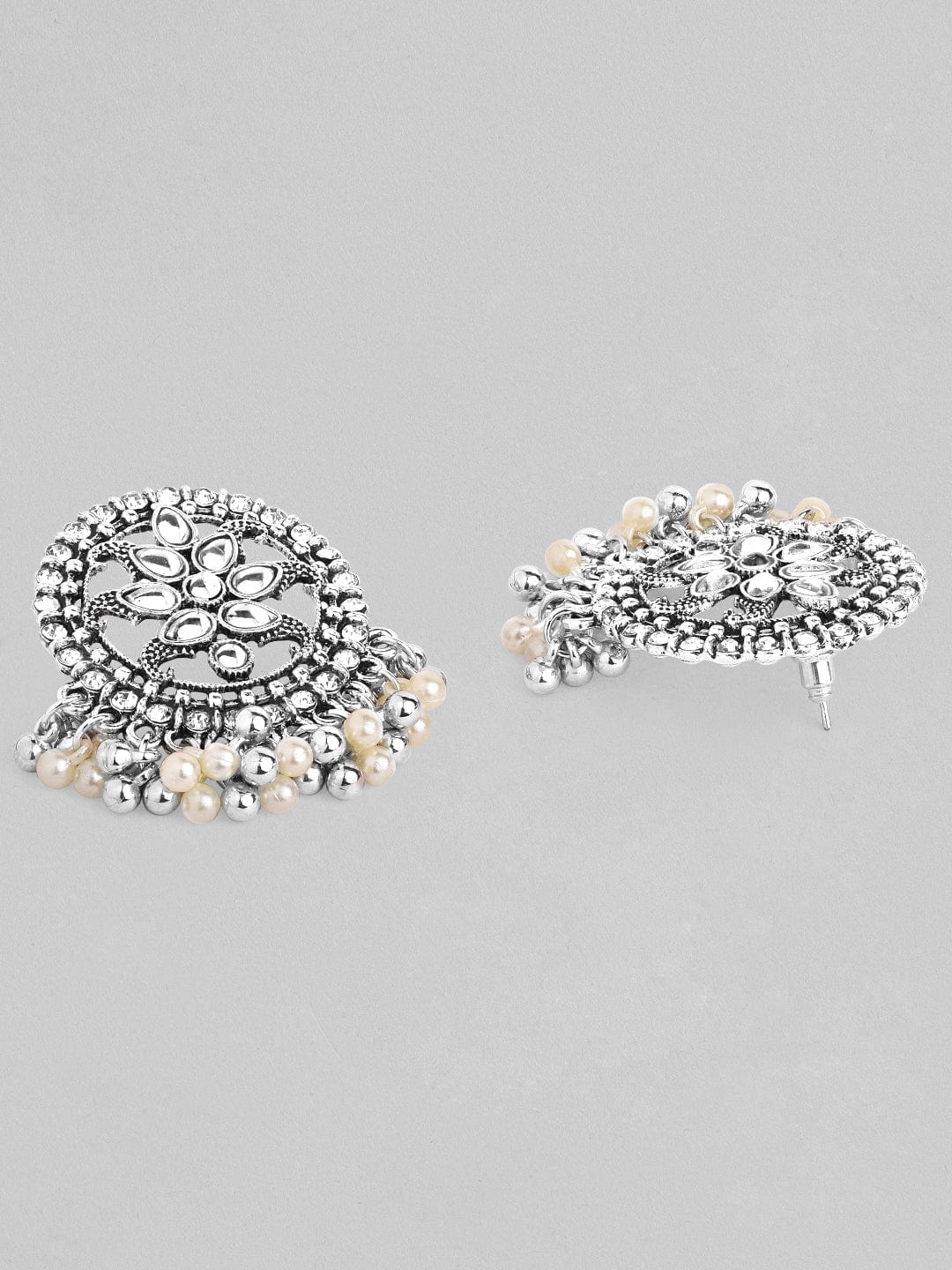 Rubans Silver-Plated & Beige Oxidised Contemporary Stud Earrings Studs