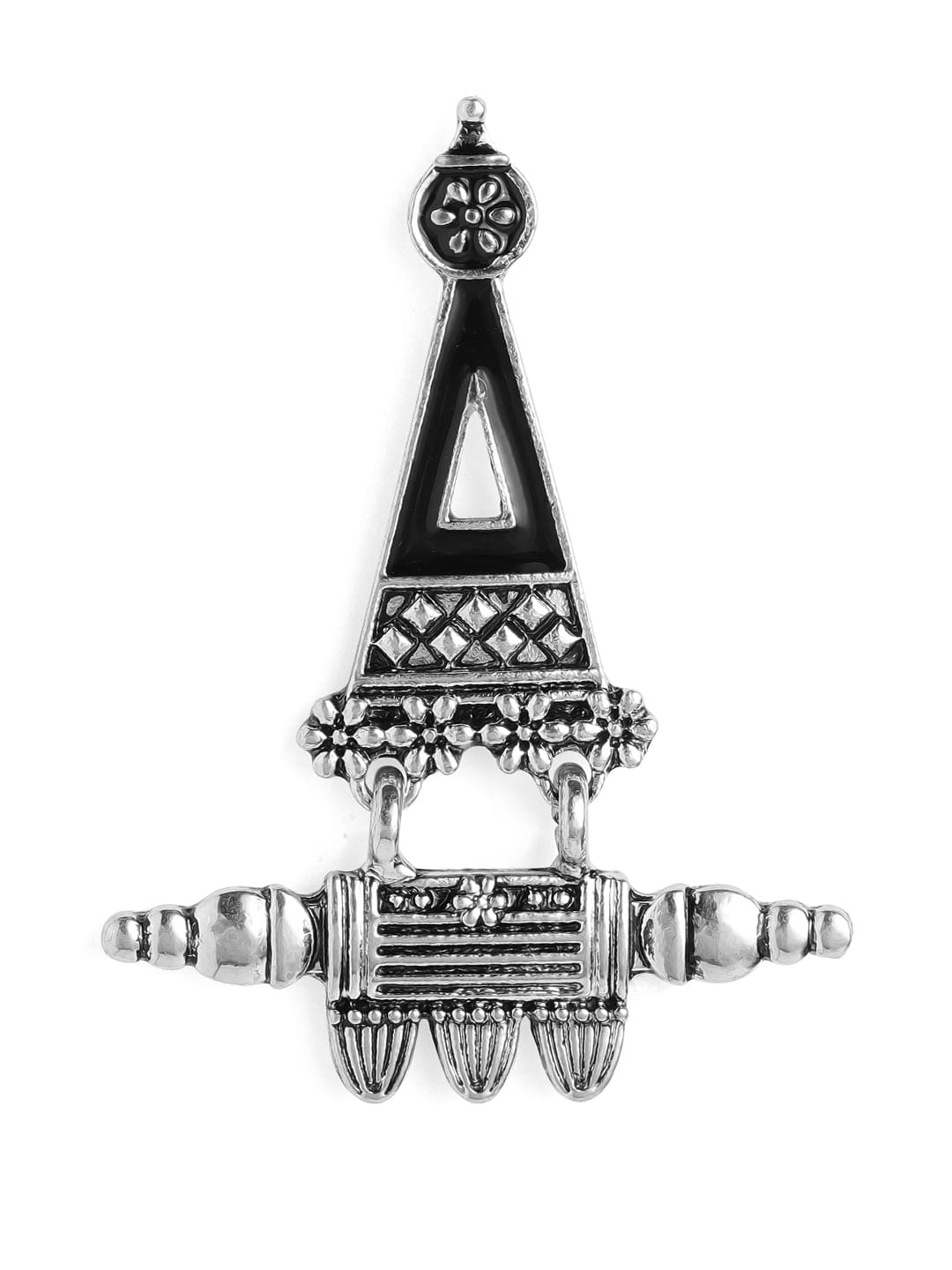 Rubans Silver-Plated Black Enamel Handpainted Triangular Drop Earrings Earrings