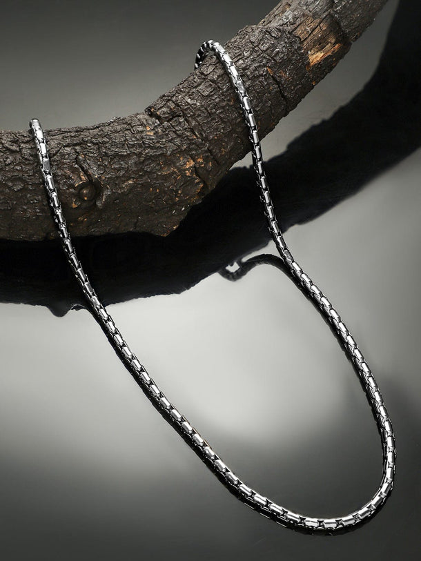 Rubans Silver-Plated Box Chain Necklace for Men â€“ Sturdy & Bold Statement Piece Necklace and Chains