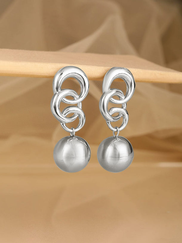 Rubans Silver-Plated Classic Circular Beaded Drop Earrings Earrings