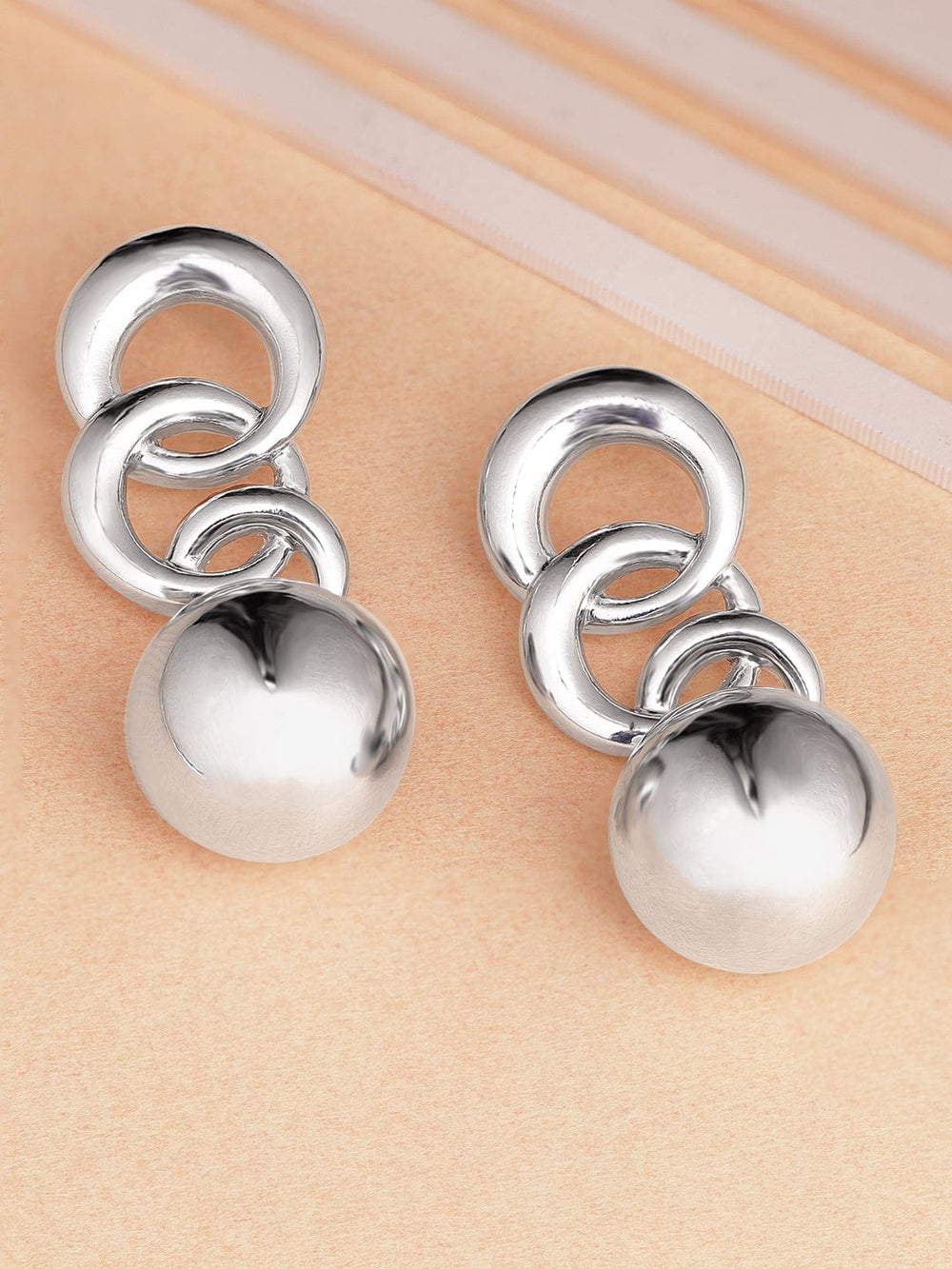 Rubans Silver-Plated Classic Circular Beaded Drop Earrings Earrings