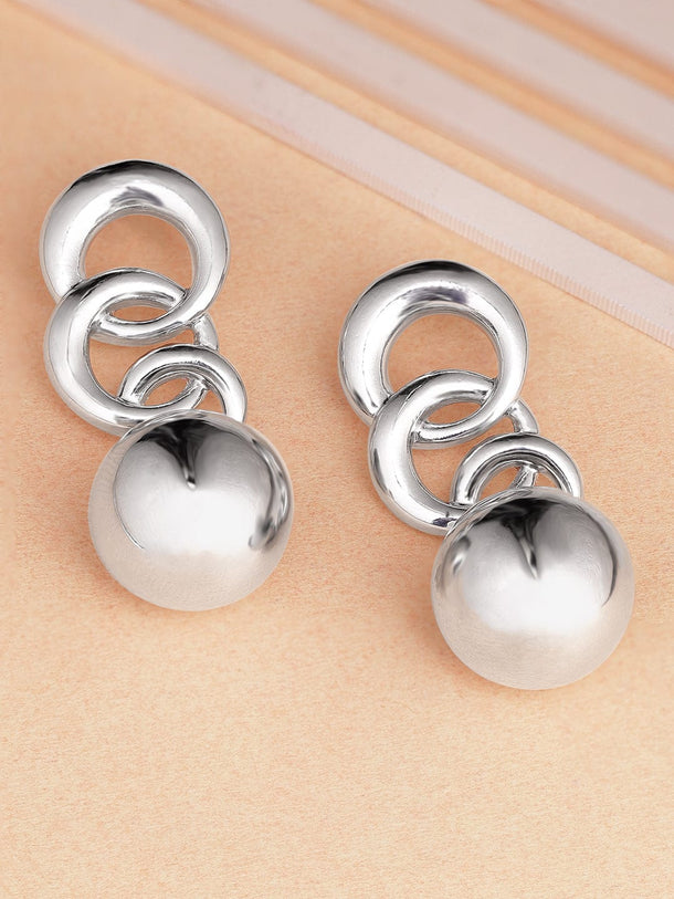 Rubans Silver-Plated Classic Circular Beaded Drop Earrings Earrings