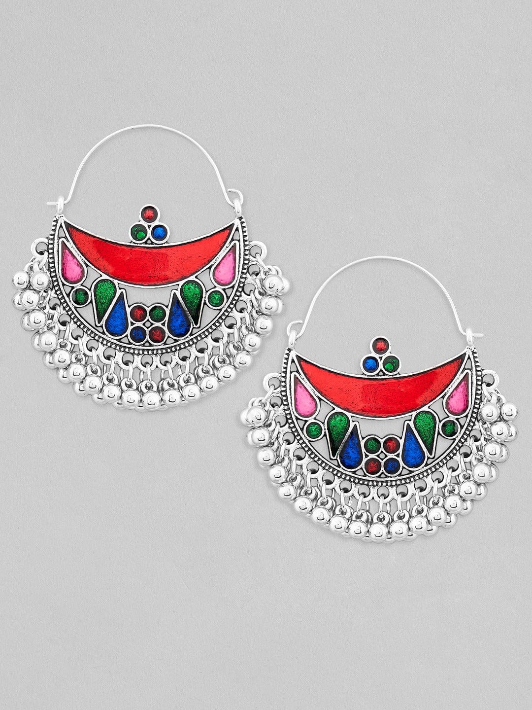 Rubans Silver-Plated Crescent Shaped Chandbalis Earrings Earrings