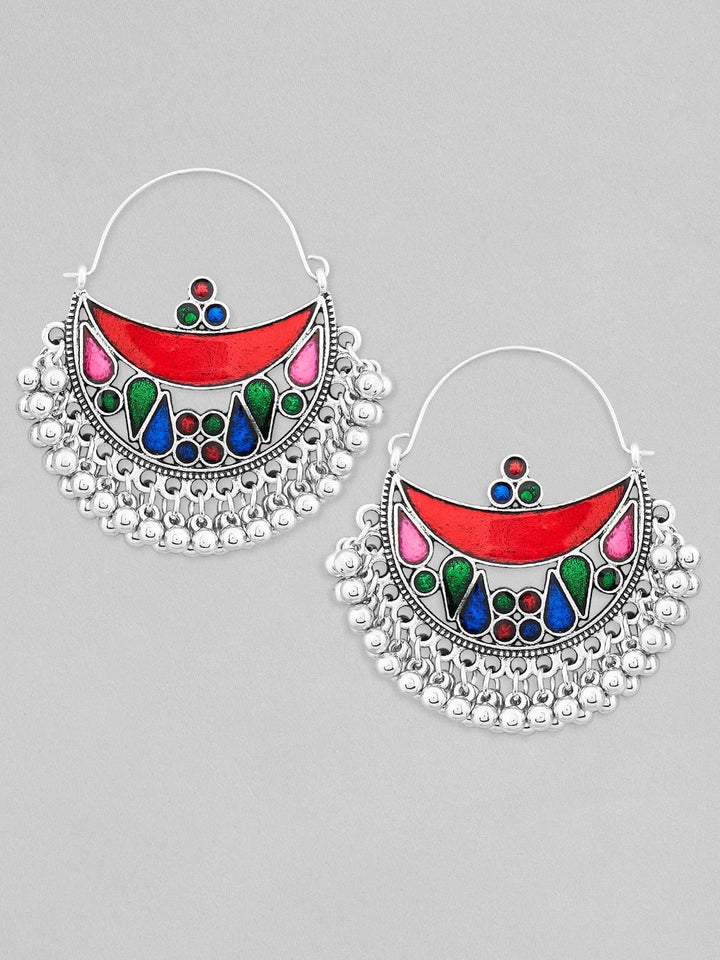 Rubans Silver-Plated Crescent Shaped Chandbalis Earrings Earrings