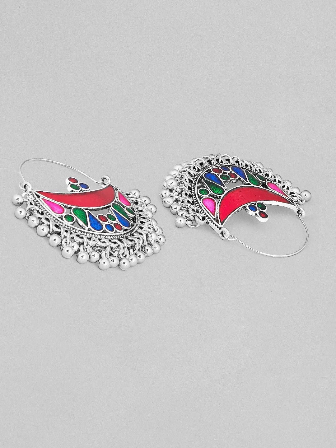 Rubans Silver-Plated Crescent Shaped Chandbalis Earrings Earrings