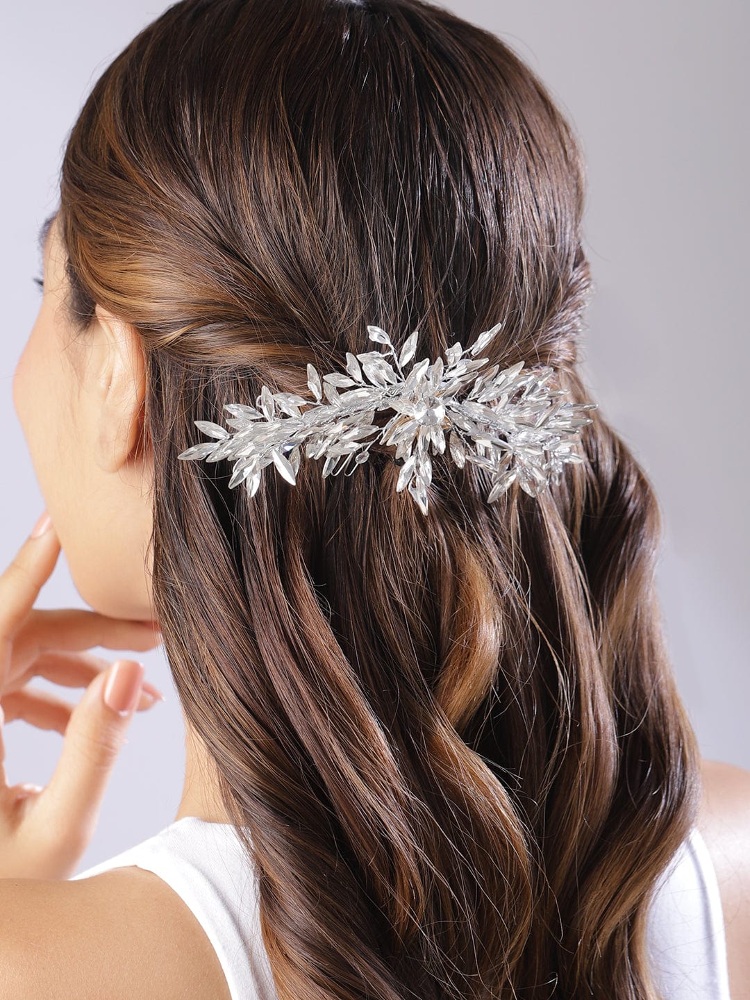 Rubans Silver Plated Crystal Studded Tiara Hair Accessories