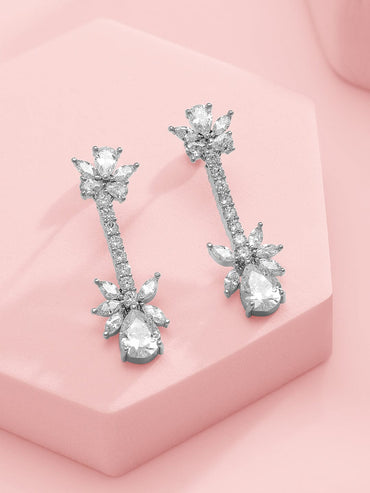 Rubans Silver-Plated Cubic Zirconia-Studded Floral Statement Choker Jewellery Set Jewellery Set