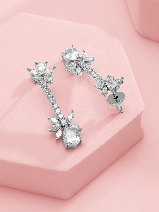 Rubans Silver-Plated Cubic Zirconia-Studded Floral Statement Choker Jewellery Set Jewellery Set