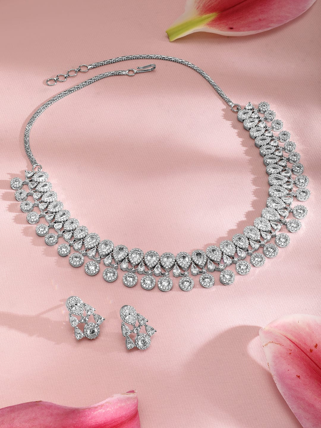 Rubans Silver-Plated Cubic Zirconia Studded Jewellery Set Jewellery Set