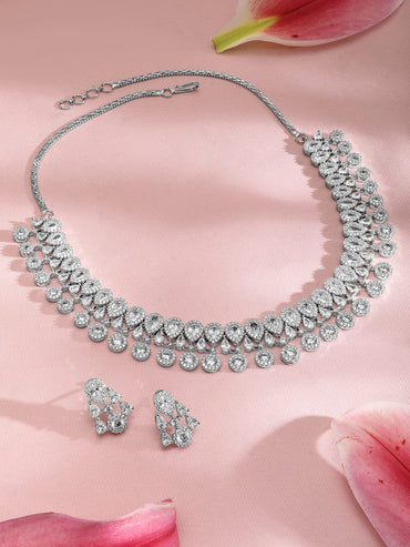 Rubans Silver-Plated Cubic Zirconia Studded Jewellery Set Jewellery Set