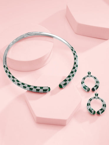 Rubans Silver-Plated CZ-Studded Statement Luxurious Choker Set Jewellery Set