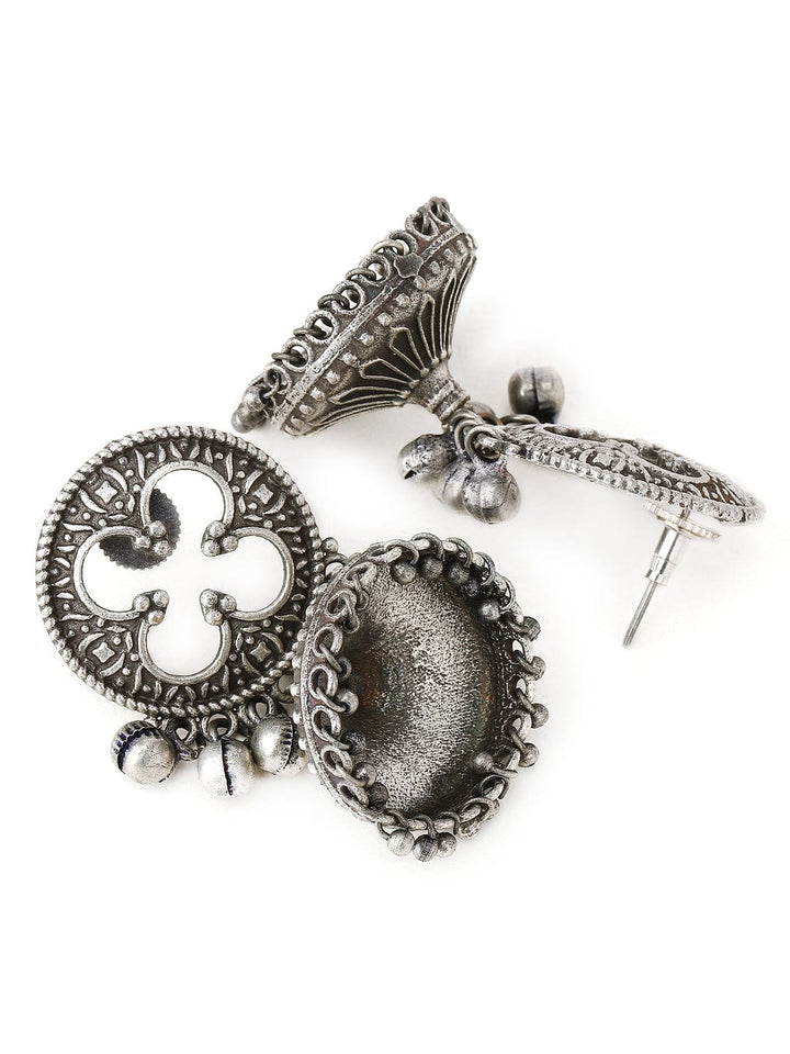 Rubans Silver-Plated Dome Shaped Oxidised Jhumkas Jhumka