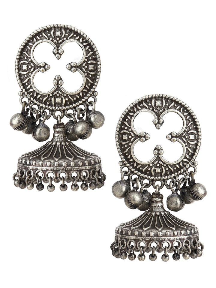 Rubans Silver-Plated Dome Shaped Oxidised Jhumkas Jhumka