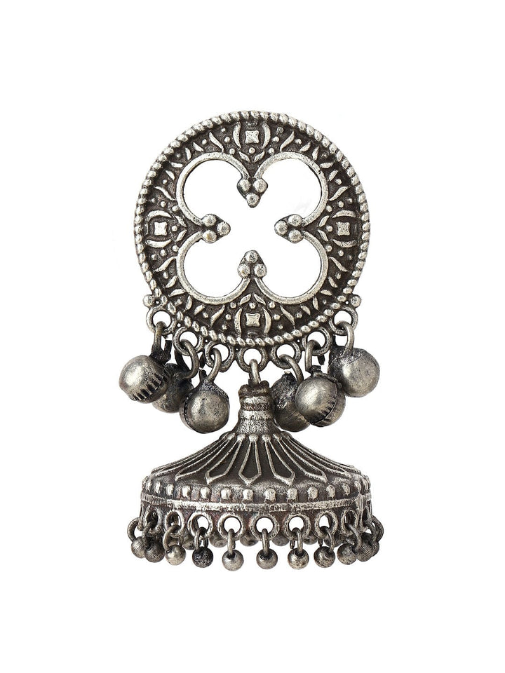 Rubans Silver-Plated Dome Shaped Oxidised Jhumkas Jhumka