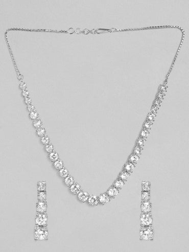 Rubans Silver Plated Elegant Necklace Set With American Diamonds. Necklace Set