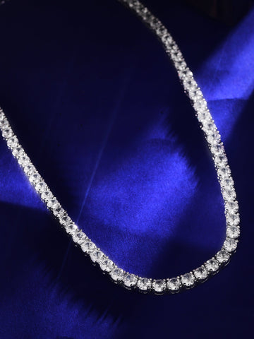 Rubans Silver Plated Elegant Necklace Set With American Diamonds. Necklace Set