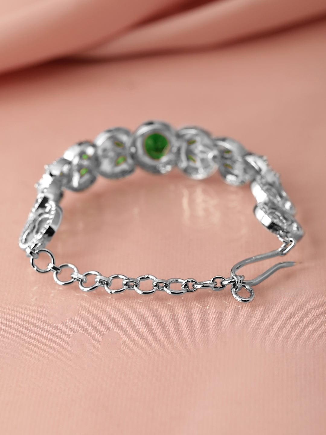 Rubans Silver-Plated Emerald Green & Cubic Zirconia Studded Premium Bracelet Bracelet