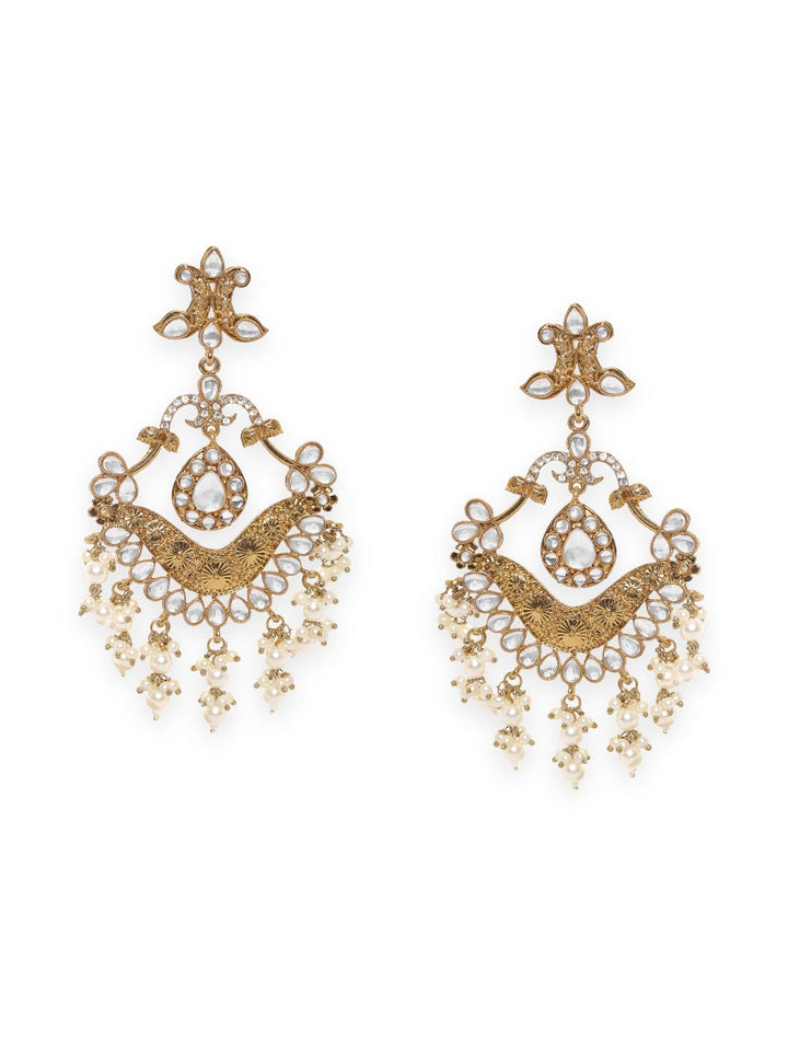 Rubans Silver-Plated Geometric Zircon Studded Drop Earrings Earrings