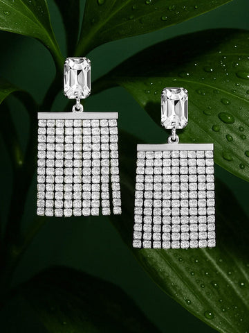 Rubans Silver-Plated Glamorous AD & Cubic Zirconia Studded Multilayered Drop Earrings Drop Earrings