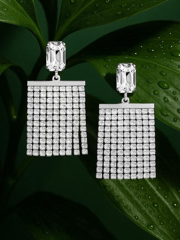 Rubans Silver-Plated Glamorous AD & Cubic Zirconia Studded Multilayered Drop Earrings Drop Earrings