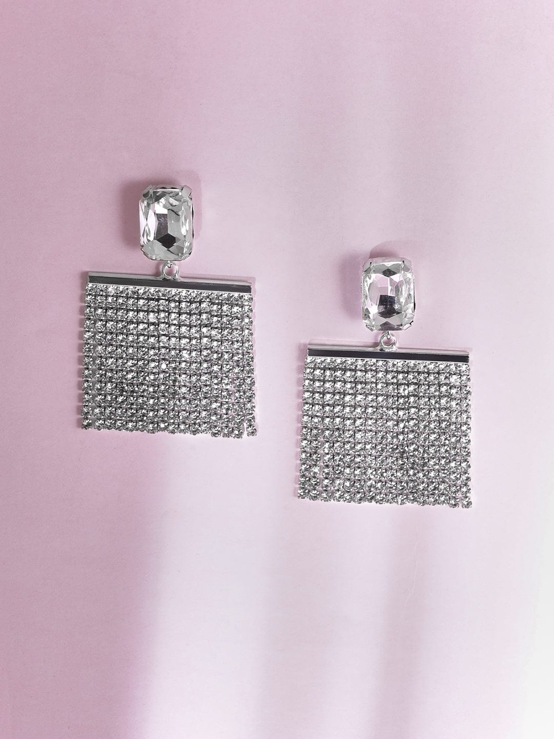 Rubans Silver-Plated Glamorous AD & Cubic Zirconia Studded Multilayered Drop Earrings Earrings