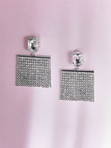 Rubans Silver-Plated Glamorous AD & Cubic Zirconia Studded Multilayered Drop Earrings Earrings