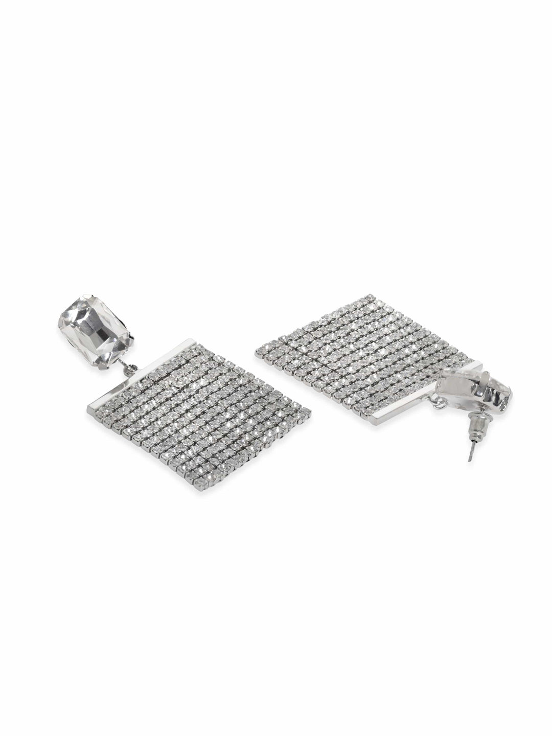 Rubans Silver-Plated Glamorous AD & Cubic Zirconia Studded Multilayered Drop Earrings Earrings