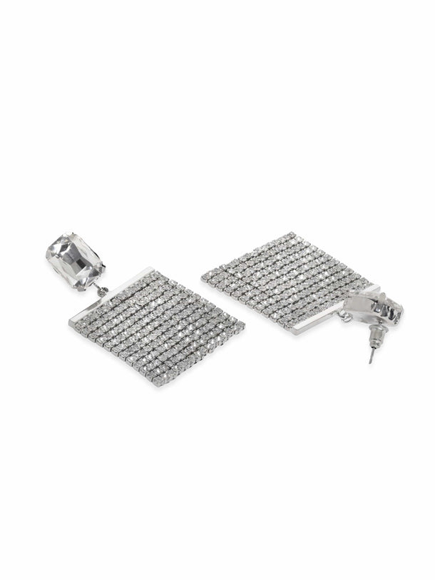 Rubans Silver-Plated Glamorous AD & Cubic Zirconia Studded Multilayered Drop Earrings Earrings
