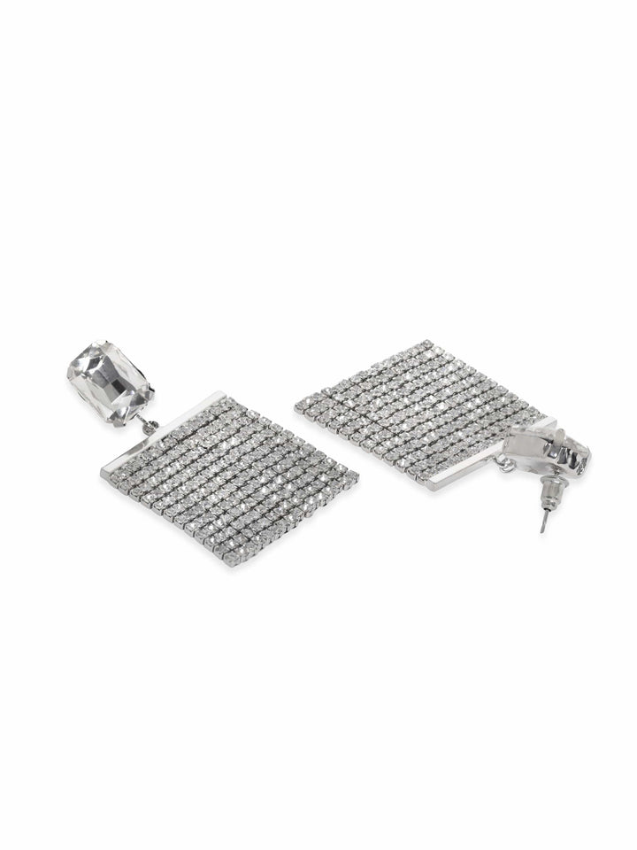 Rubans Silver-Plated Glamorous AD & Cubic Zirconia Studded Multilayered Drop Earrings Earrings