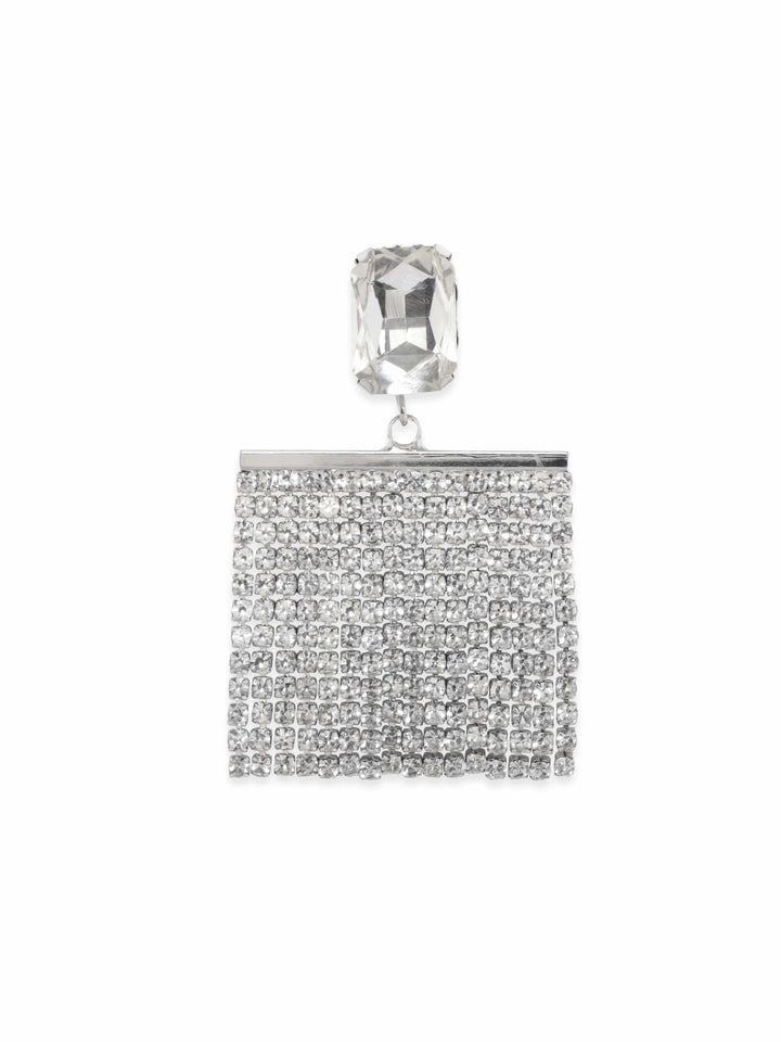 Rubans Silver-Plated Glamorous AD & Cubic Zirconia Studded Multilayered Drop Earrings Earrings