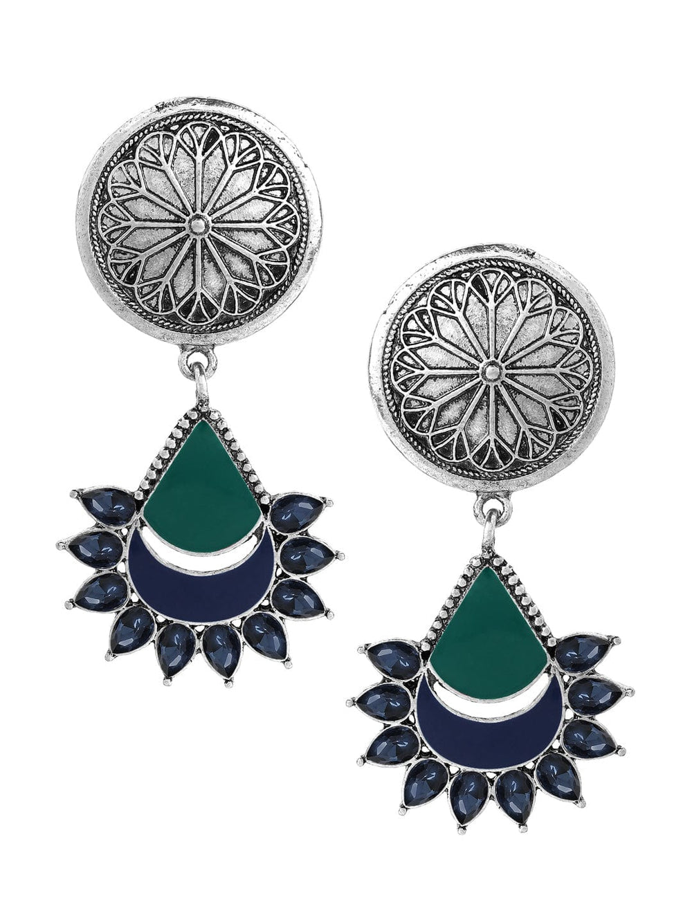 Rubans Silver-Plated  Green Geometric Drop Earrings Earrings