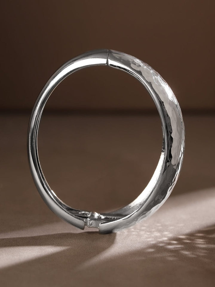 Rubans Silver-Plated Hammered Bangle â€“ Bold Statement Bracelet for Modern Elegance Wristwear