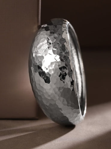 Rubans Silver-Plated Hammered Bangle â€“ Bold Statement Bracelet for Modern Elegance Wristwear
