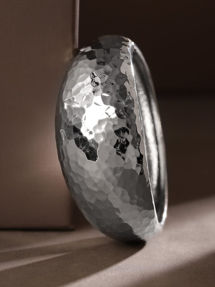 Rubans Silver-Plated Hammered Bangle â€“ Bold Statement Bracelet for Modern Elegance Wristwear