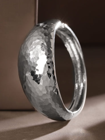 Rubans Silver-Plated Hammered Bangle â€“ Bold Statement Bracelet for Modern Elegance Wristwear