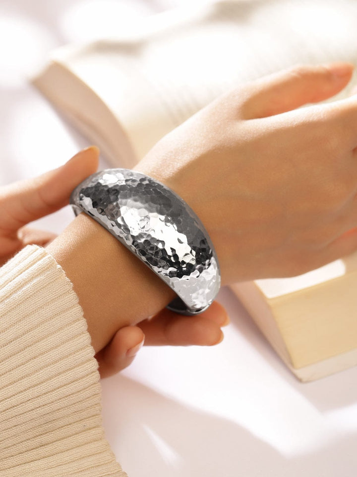 Rubans Silver-Plated Hammered Bangle â€“ Bold Statement Bracelet for Modern Elegance Wristwear