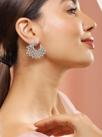 Rubans Silver-Plated Handcrafted AD & Cubic Zirconia Studded Designer Spiral Stud Earring Studs Earrings