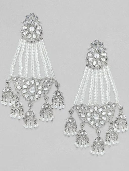 Rubans Silver Plated Handcrafted AD Studded & White Beads Multi Jhumka Earrings Earrings