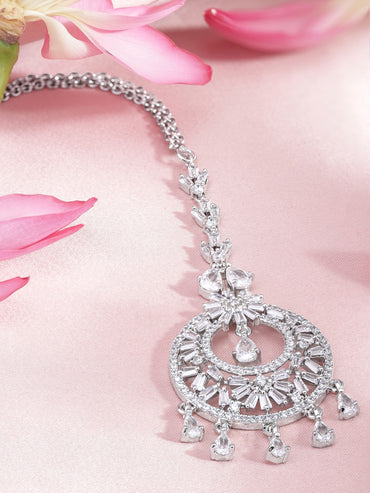 Rubans Silver Plated Handcrafted Crystal & AD Stone Studded Maangtika. AccessoriesÂ 