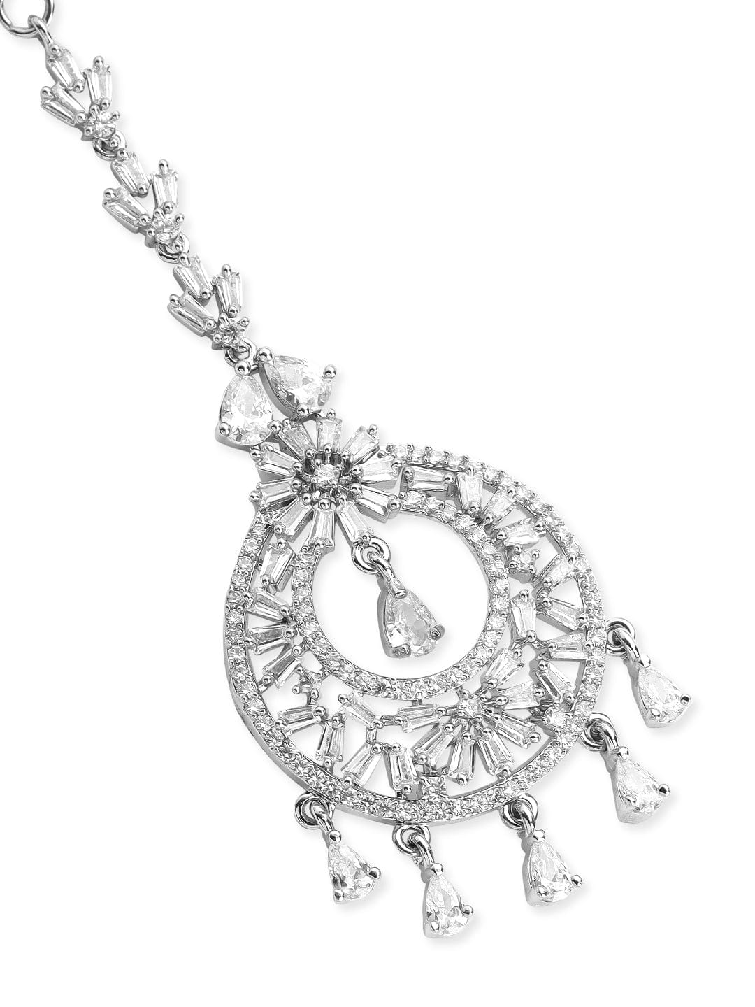 Rubans Silver Plated Handcrafted Crystal & AD Stone Studded Maangtika. Head Jewellery