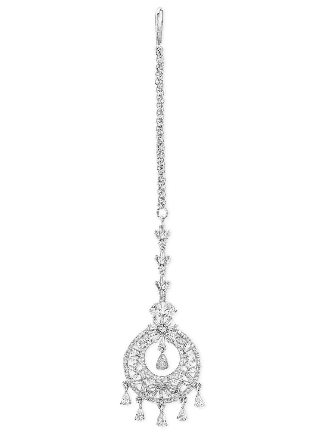 Rubans Silver Plated Handcrafted Crystal & AD Stone Studded Maangtika. Head Jewellery