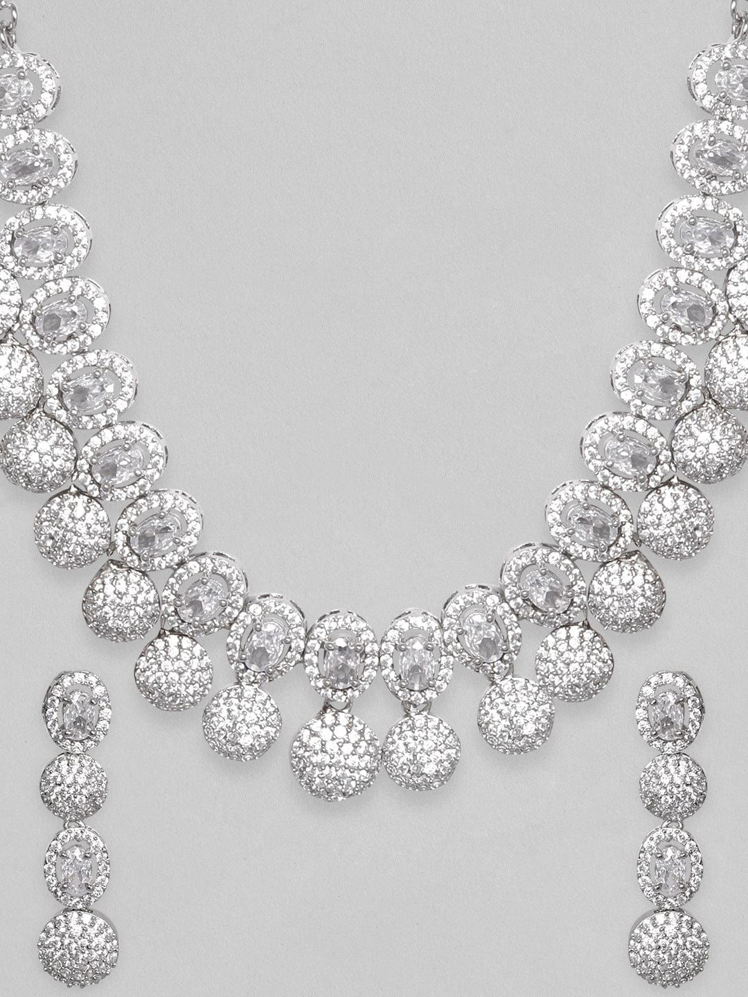 Rubans Silver Plated Handcrafted Enchanting CZ Studded Necklace Set Necklace Set