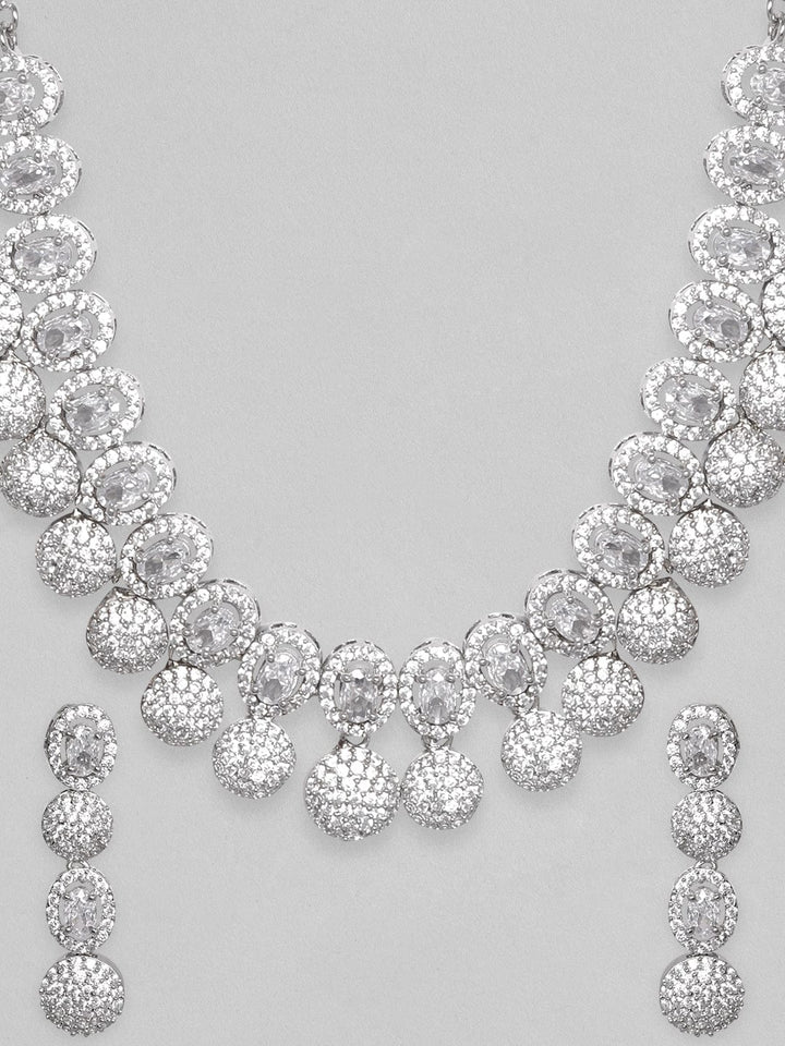 Rubans Silver Plated Handcrafted Enchanting CZ Studded Necklace Set Necklace Set