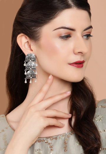 Rubans Silver Plated Handcrafted  Peacock Drop & Stud Set of 2 Earrings Earrings