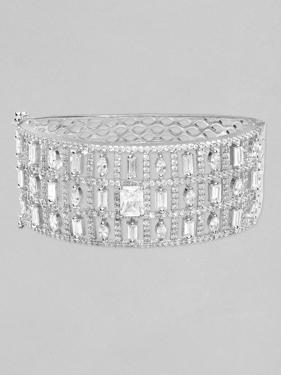 Rubans Silver-Plated Handcrafted White AD-Studded Bracelet Bangles & Bracelets