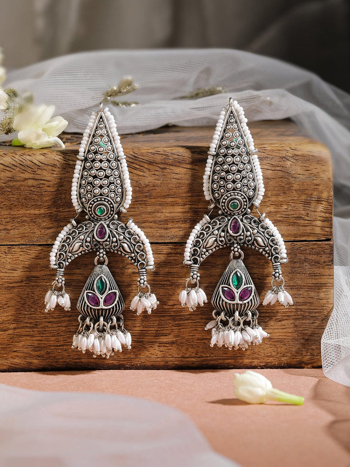 Rubans Silver-Plated Kundan Classic Jhumkas Jhumka