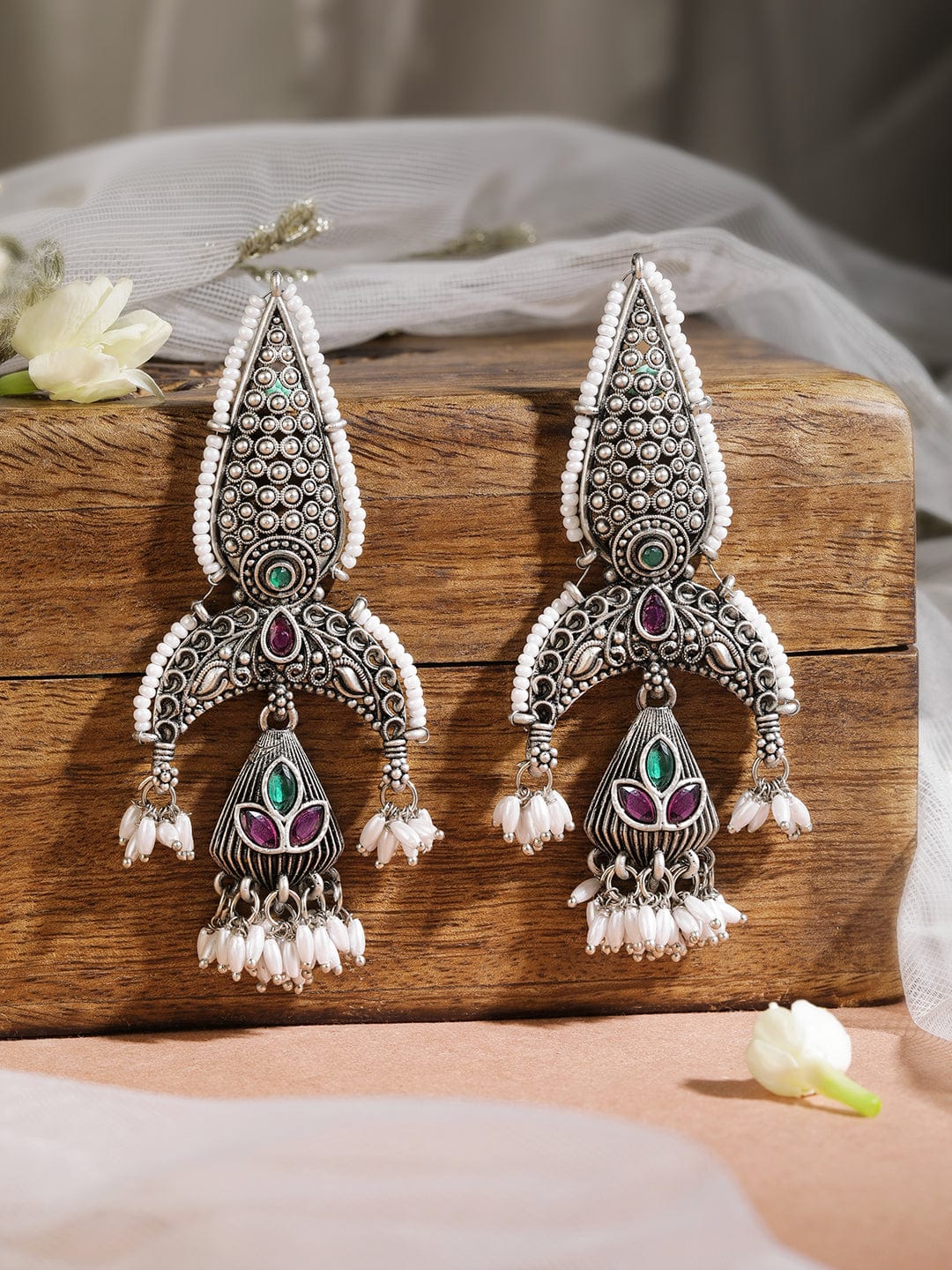 Rubans Silver-Plated Kundan Classic Jhumkas Jhumka