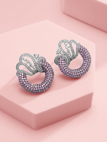 Rubans Silver-Plated Lavender & AAA Cubic Zirconia Studded Statement Necklace Set with Artistic Wave Design Jewellery Set