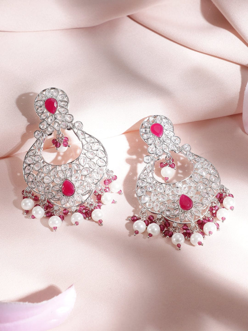 Rubans Silver Plated Maroon Red Beads Elegant Earrings Earrings